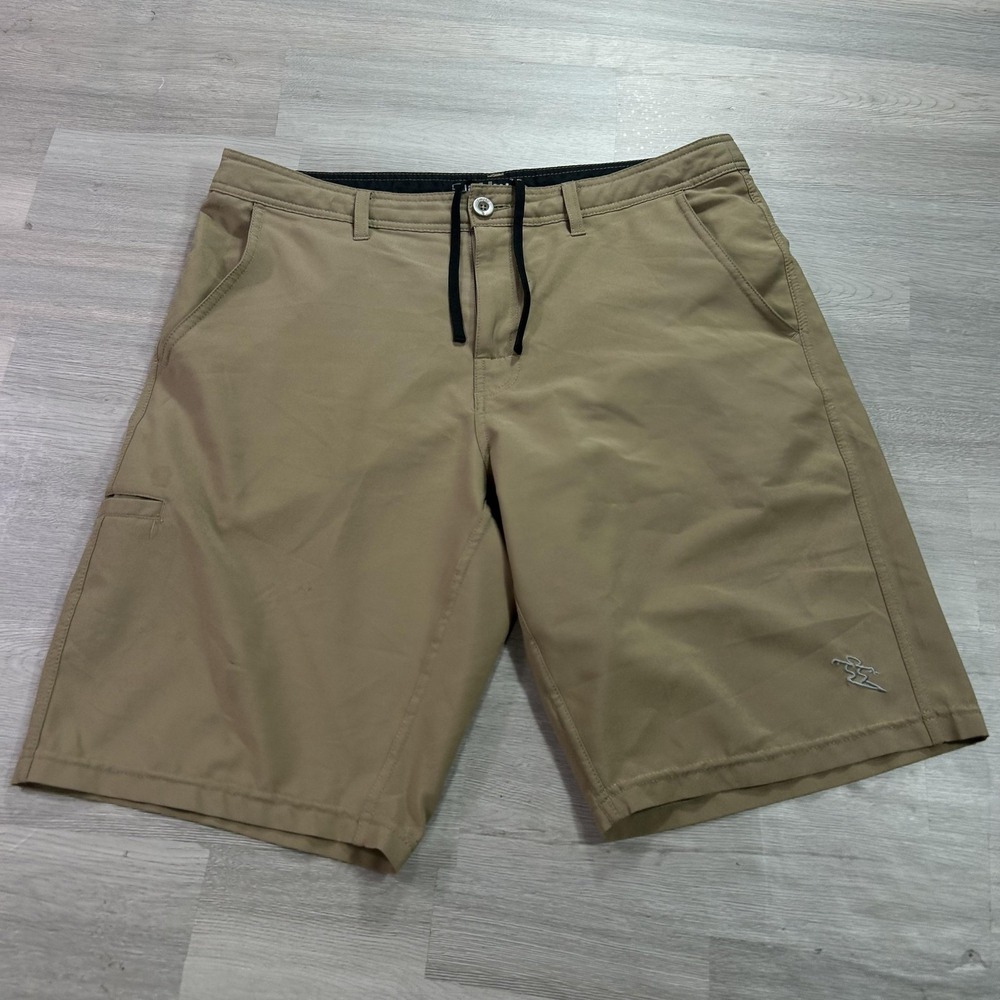 DaHui Shorts Mens 34 Beige Chino Hybrid Stretch Drawstring 11 Inch Inseam Casual